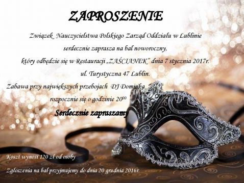 Zaproszenie na Bal Karnawałowy